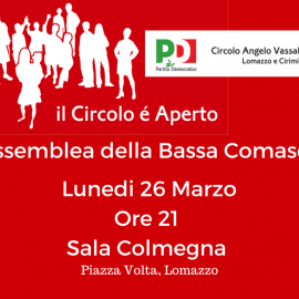 Assemblea PD della Bassa Comasca | ore 21.00 | Sala Colmegna, p.zza Volta | LOMAZZO