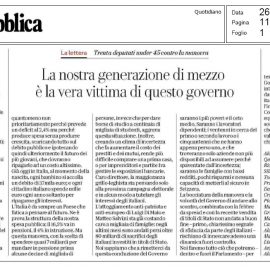 LETTERA a la Repubblica, 30 deputati under45 contro la manovra