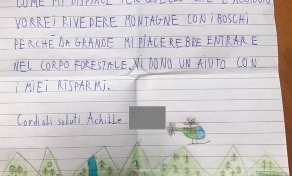 MALTEMPO, Achille 9 anni dona i suoi risparmi per salvare le montagne
