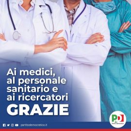 CORONAVIRUS: “A medici, infermieri, operatori sanitari e ricercatori, il nostro grazie”