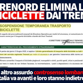 TRENORD: “Eliminato il trasporto delle bici sui treni regionali. Schiaffo alla mobilità sostenibile”