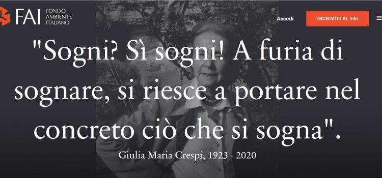 FAI: “Ci lascia Giulia Maria Crespi, fondatrice e presidente onoraria del Fai, esempio di passione per la vita, la cultura e l’ambiente”