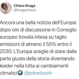 CLIMA: “Una bella notizia, raggiunto l’accordo per il taglio delle emissioni gas serra del 55% entro il 2030. Un altro passo decisivo verso la neutralità climatica nel 2050”