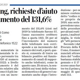 DONNE, VIOLENZA: “Istat, con il Covid le chiamate al 1522 aumentano del 79,5%”