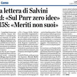 COMO, LETTERA SALVIANI: “Como sarà l’unico capoluogo lombardo a rimanere escluso dai fondi del Pnrr per totale assenza di idee”