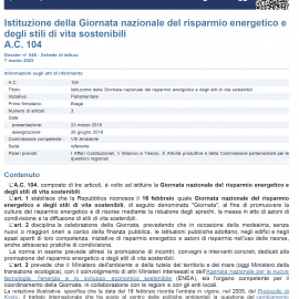 ENERGIA-AMBIENTE: “Al via alla Camera l’iter legge per istituire la Giornata risparmio energetico”