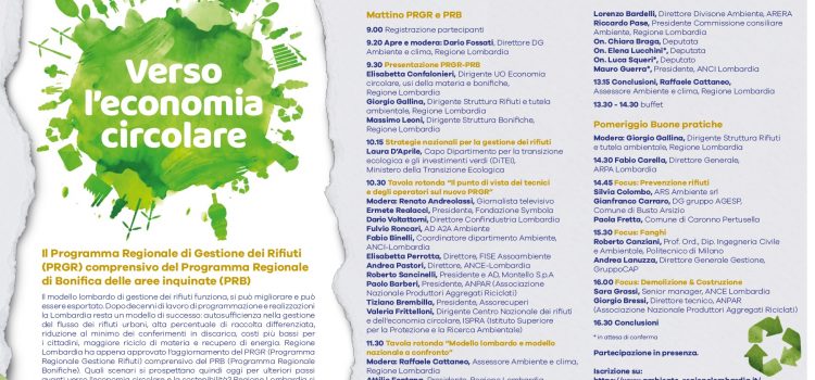 Regione Lombardia, presentazione novo piano rifiuti lombardo: “VERSO UN’ECONOMIA CIRCOLARE” | ore 9:30 | Auditorium Testori | MILANO