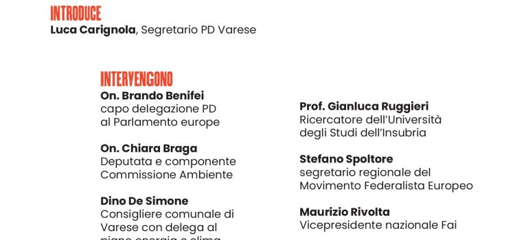 Festa de l’Unità di Schiranna (VA): “ENERGIA E TERRITORIO. COME SUPERARE L’EMERGENZA” | ore 18:30 | SCHIRANNA – VARESE