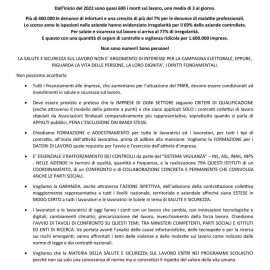 PD ADERISCE ALL’APPELLO SINDACATI CGIL, CISL, UIL: “Fermare la strage continua di morti sul lavoro”