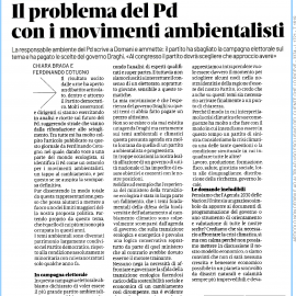 AMBIENTE: “Il problema del PD con i movimenti ambientalisti” su Domani