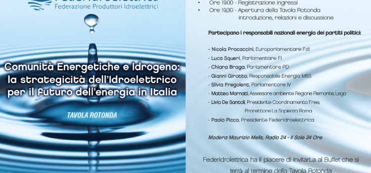 Federidroelettria, tavola rotonda: “COMUNITA’ ENERGETICHE E IDROGENO” | ore 19.30 | Castello di Novara e on line