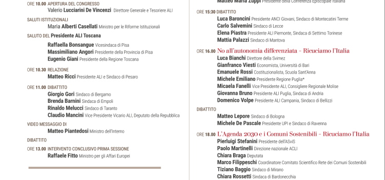 ALI – Autonomie Locali Italiane: “RICUCIAMO l’ITALIA”  | ore 10:00-19:30 | CCIAA di Pisa, via Vittorio Emanuele II, 5 | PISA