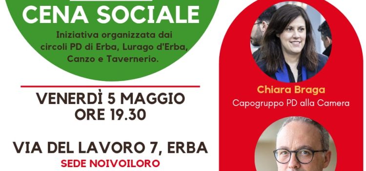 Circoli PD di Erba, Lurago d’Erba, Canzo e Tavernerio CENA SOCIALE | ore 19:30 | sede Noivoiloro, via del Lavoro, 7 | ERBA (CO)
