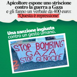 APICOLTORE MULTATO STRISCIONE PACE: “Un atto grave lesivo della libertà di espressione ingiustamente punito”