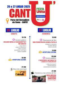 SABATO 26 e DOMENICA 27 LUGLIO 2025 | FESTA de l'UNITA' PROVINCIALE | ore 18:00-24:00 | Parco del Bersagliere | CANTU'  @ Parco del Bersagliere | Cantù | Lombardia | Italia