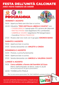 FESTA de l'UNITA' di CALCINATE: "PER UN'ITALIA LIBERA E GIUSTA" | ore 20:00 | Area Feste Fabrizio De Andrè | CALCINATE @ Area Feste De André | Calcinate | Lombardia | Italia