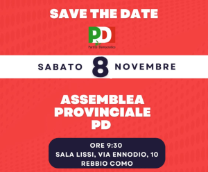 ASSEMBLEA PROVINCIALE PD | ore 9:30 | Sala Lissi, via Ennodio, 10 | COMO @ Sala Lissi | Como | Lombardia | Italia