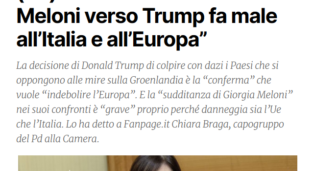 GROENLANDIA, DAZI: “La sudditanza di Meloni verso Trump fa male all’Italia e all’Europa”