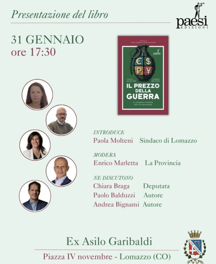 Comune Lomazzo (CO) - Presentazione del libro "IL PREZZO DELLA GUERRA" di Paolo Balduzzi e Andrea Bignami | ore 17:30 | Ex Asilo Garibaldi, via IV novembre | LOMAZZO (CO)
