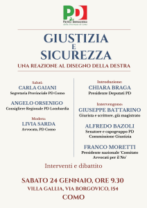 PD provinciale di Como: "GIUSTIZIA E SICUREZZA" | ore 9:30-13:00 | Villa Gallia, via Borgovico, 154 | COMO @ Villa Gallia | Como | Lombardia | Italia