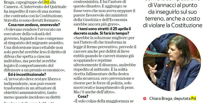DL SICUREZZA: “Picconano lo stato di diritto, rendono l’avvocato un esecutore del Governo”