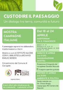 Istituto Alcide Cervi, Biblioteca Archivio Emilio Sereni, PD Carugate, Carugate Attiva, Comune di Carugate: "CUSTODIRE IL PAESAGGIO. Un dialogo tra terra, comunità e futuro" | ore 21:00 | Auditorium di via S. Francesco | CARUGATE @ Auditorium | Carugate | Lombardia | Italia