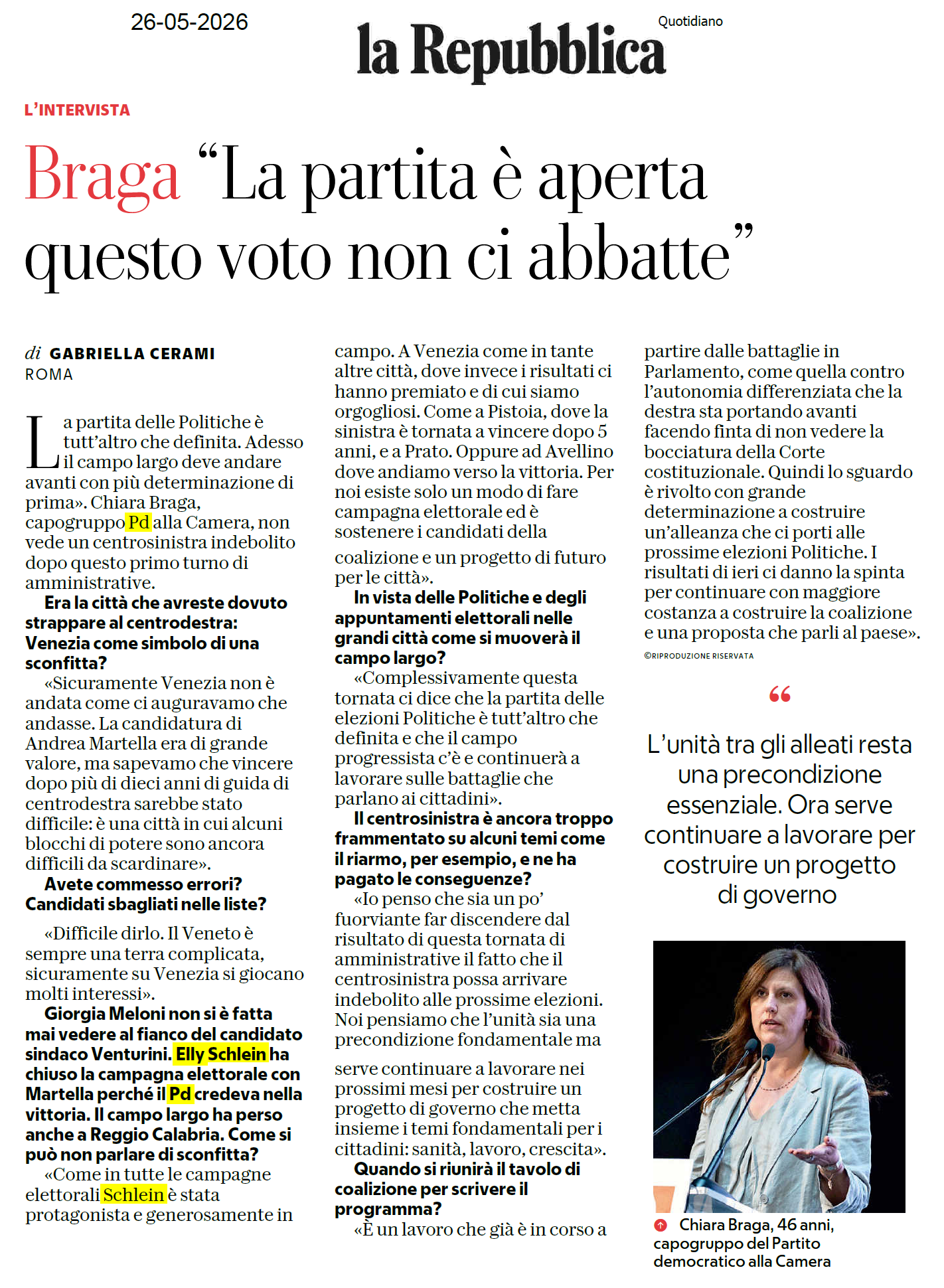 AMMINISTRATIVE 2026: “Un campo progressista competitivo, una partita politica ancora apertissima”