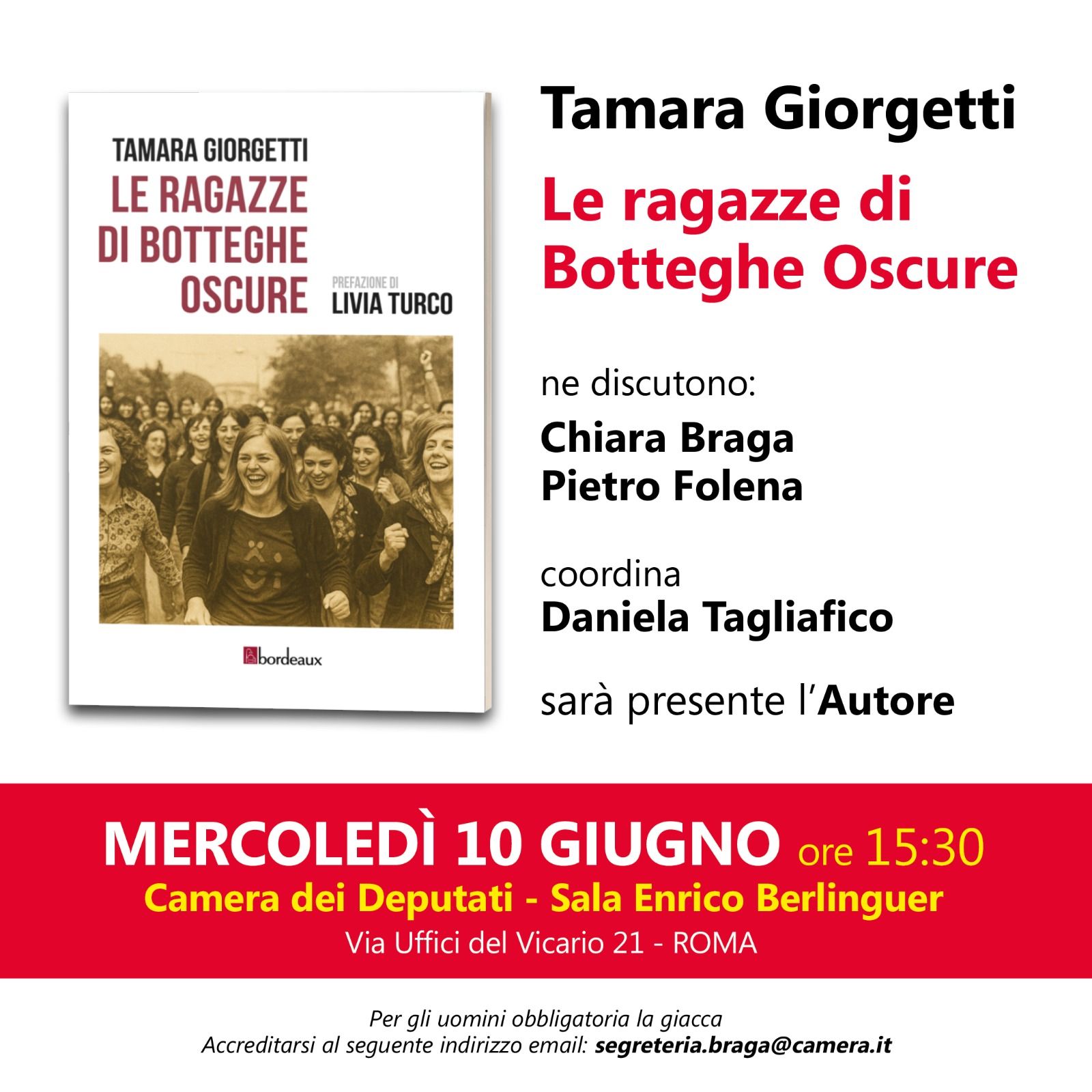 Presentazione libro "LE RAGAZZE DI BOTTEGHE OSCURE" di Tamara Giorgetti | ore 15:30 | Camera dei Deputati, Sala Enrico Berlinguer, via Uffici del Vicario, 21 | ROMA @ Sala Berlinguer | Roma | Lazio | Italia