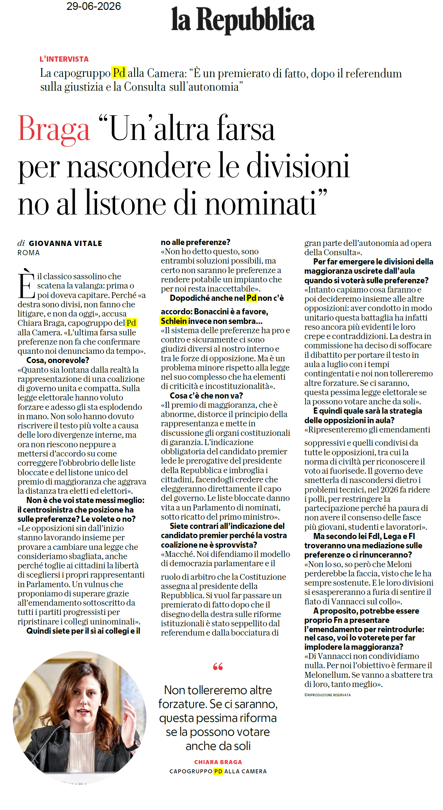 LEGGE ELETTORALE: “Un premierato di fatto”