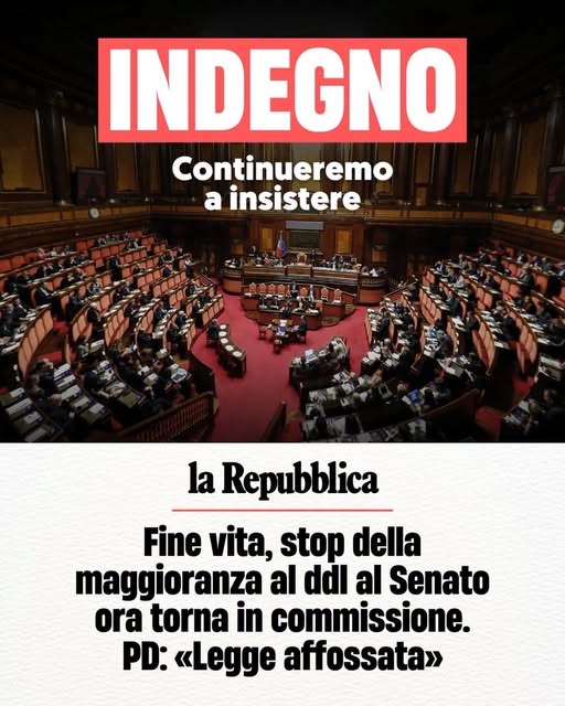 FINE VITA: “Giorno triste, il centrodestra affossa definitivamente una legge necessaria e attesa”