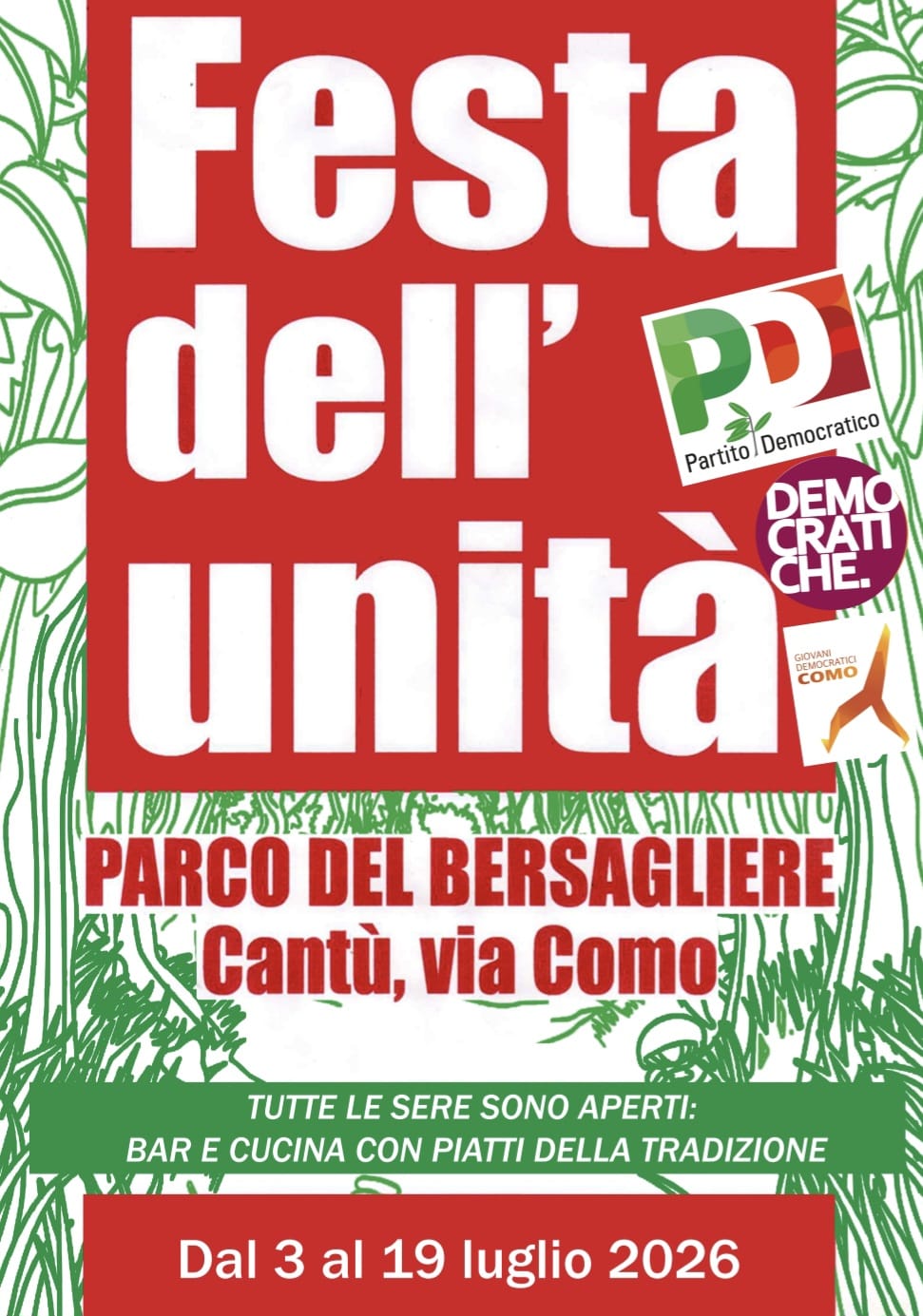 FESTA de l'UNITA' di CANTU' |  3 - 19 luglio | Parco del Bersagliere, via Como | CANTU' @ Parco del Bersagliere | Cantù | Lombardia | Italia