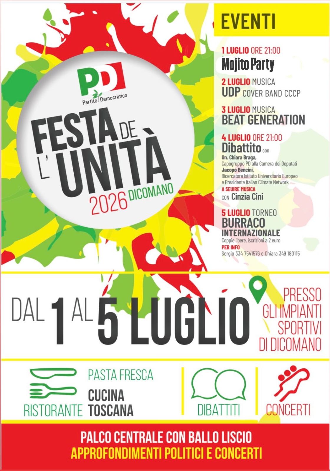 FESTA de l'UNITA' DICOMANO | ore 21:00 | Impianti sportivi, di via Fabbroni, 12 | DICOMANO (FI).