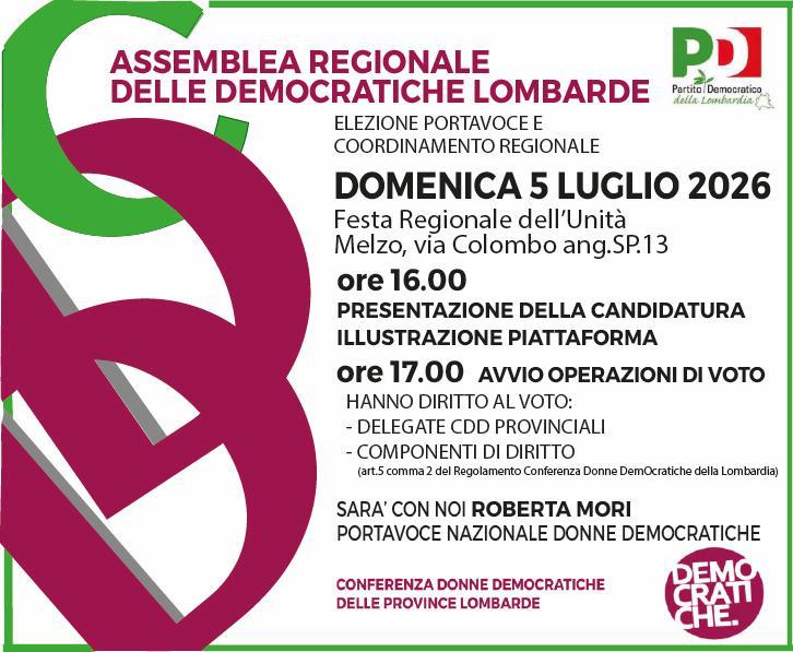 ASSEMBLEA delle donne DEMOCRATICHE lombarde | ore 16:00 | FESTA de l'UNITA' regionale, via Colombo | MELZO @ Melzo | Lombardia | Italia