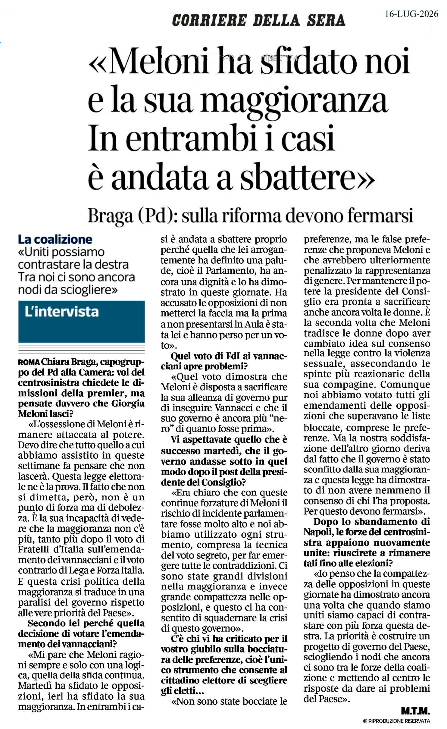 LEGGE ELETTORALE: “Meloni ha sfidato le opposizioni e la sua maggioranza. E’ andata a sbattere”