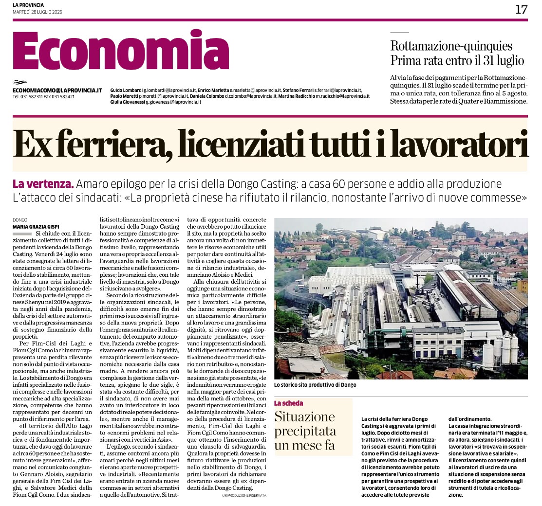 DONGO, EX FALCK: “Una ferita per l’Alto Lago di Como. Il futuro dell’area sia nell’interesse del territorio”