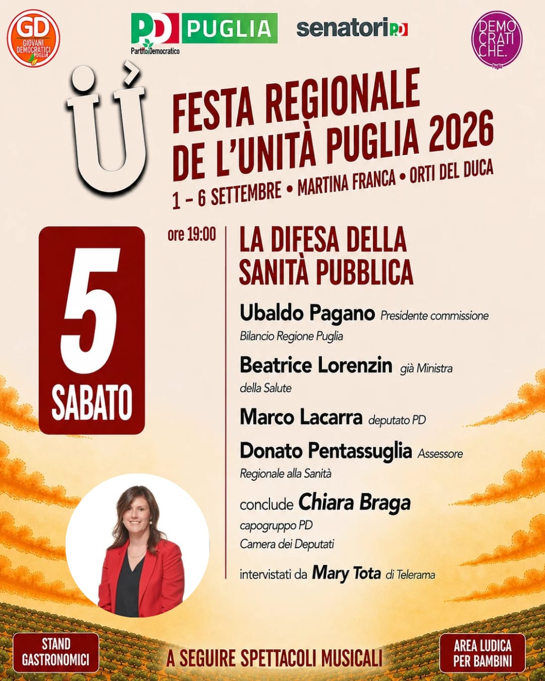 FESTA REGIONALE de l'UNITA'. L'incontro "LA DIFESA DELLA SANITA' PUBBLICA" | ore 19:00 |Orti del Duca | MARTINA FRANCA @ Orti del Duca | Martina Franca | Puglia | Italia